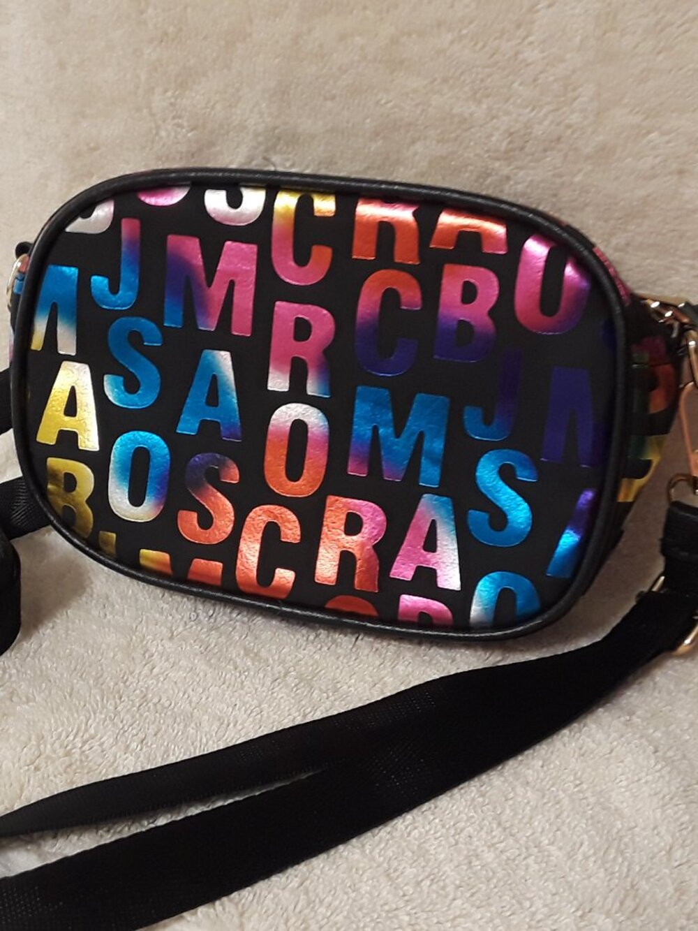 Marc Jacobs Jumbled Logo Dome Crossbody Bag Black Iridescent